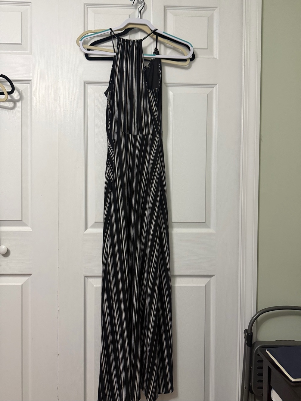 Candie's Black and White Striped Halter Maxi Dress